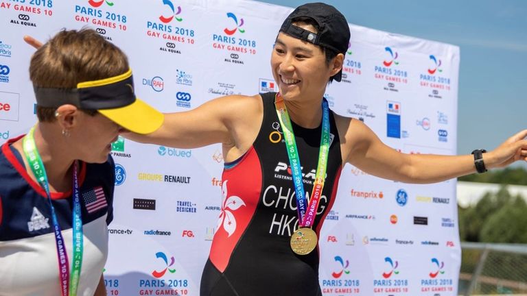 Emily Chong was a multiple medallist in triathlon and swimming  at the Paris 2018 Gay Games