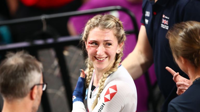Laura Kenny had a visible cut near her right eye but appeared otherwise unhurt