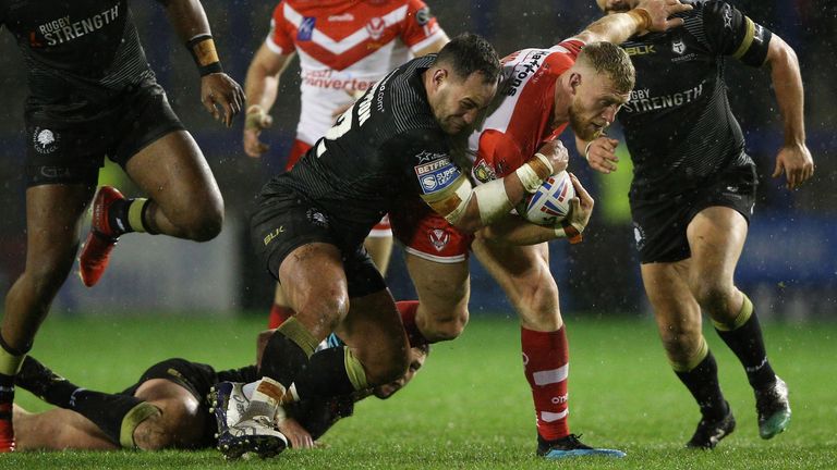 Luke Thompson on the charge for St Helens against Toronto Wolfpack earlier this season