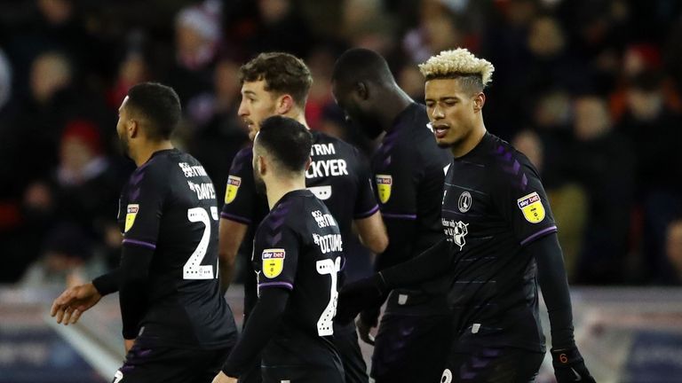 Charlton Athletic's Lyle Taylor celebrates scoring his side's goal