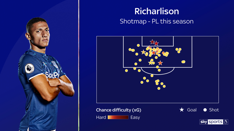 Richarlison has nine Premier League goals this season for Everton