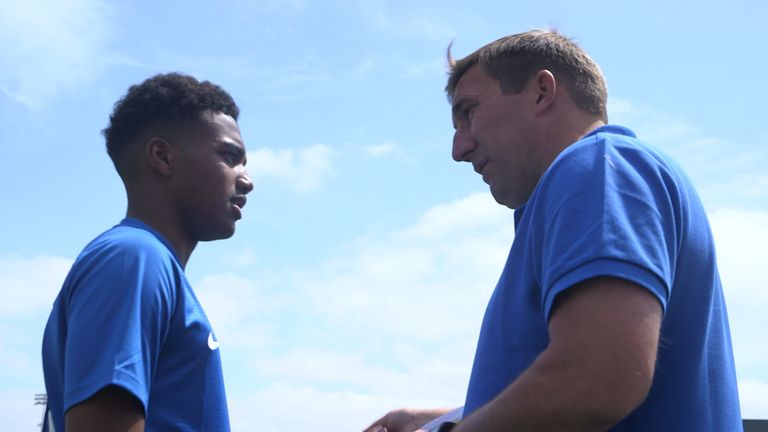 McCallum speaks with Alan Stubbs while attending the V9 Academy in 2018