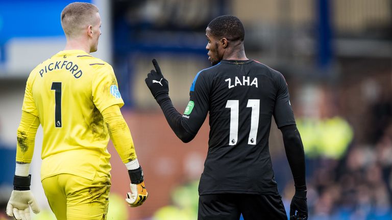 Wilfried Zaha thought he should have had a penalty during Crystal Palace's 3-1 defeat at Everton