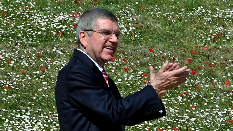 Thomas Bach, President of the IOC, attended the opening of the Olympic flame torch relay 