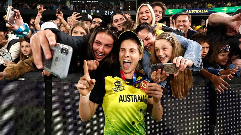 Australia's Sophie Molineux celebrates with fans at the MCG earlier this month