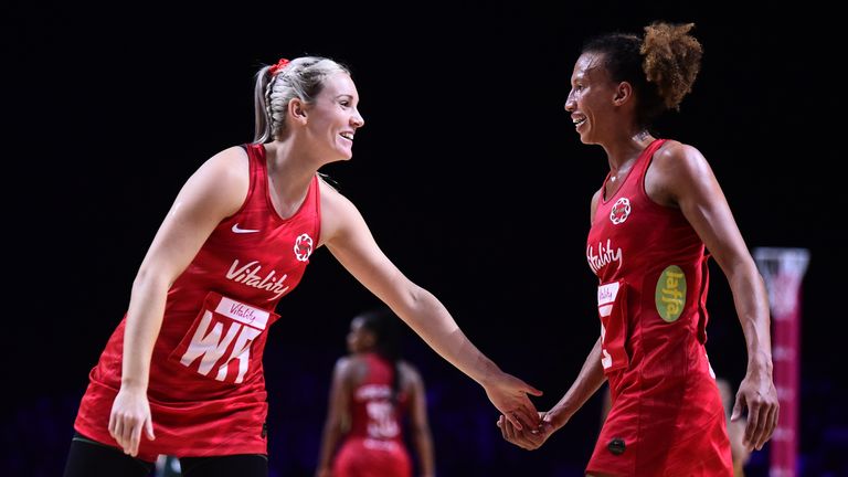 The mid-courter (right) led England at a home Vitality Netball World Cup