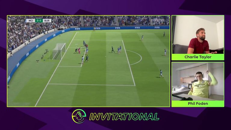 Burnley's Charlie Taylor is through to the ePL Invitational quarter-finals after beating Manchester City midfielder Phil Foden 4-3