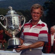 Wayne Grady with the 1990 PGA Championship trophy at the end of a turbulent week at Shoal Creek