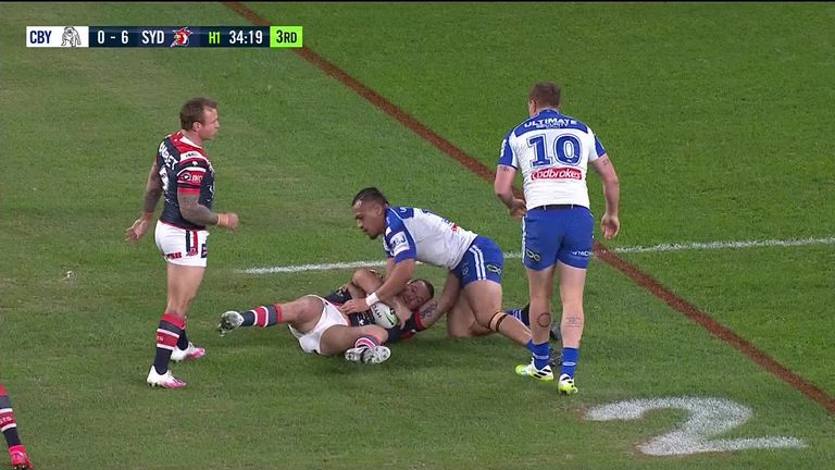 Some great skills were on display as Kyle Flanagan touched down for Sydney Roosters' second try against Canterbury Bulldogs