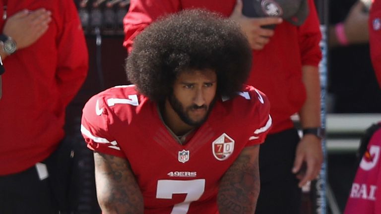 The US anthem has become a source of controversy since Colin Kaepernick began kneeling in protest at social injustice in 2016