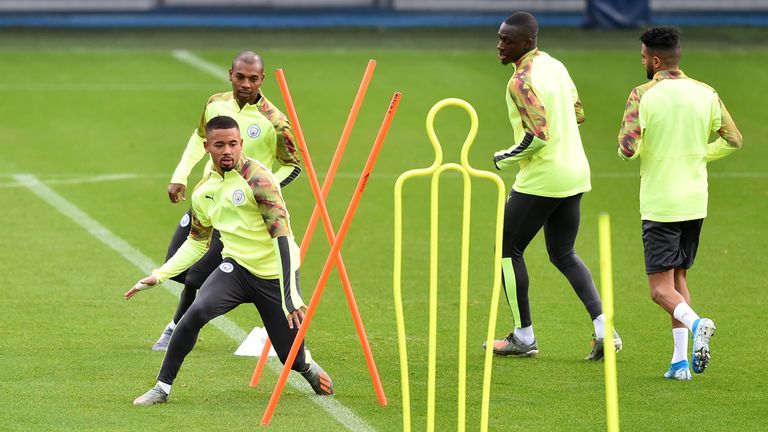 Jesus in training with his Manchester City team-mates earlier this season