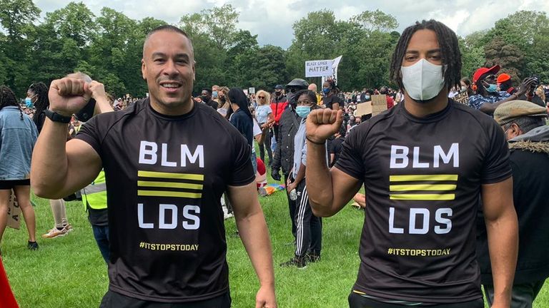 Magrin and Jamaica RL operations director Alex Simmons at the Black Lives Matter Leeds protest