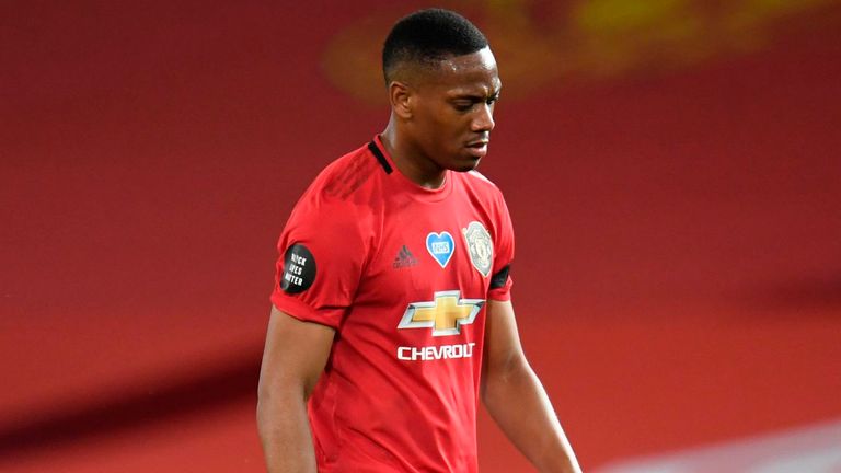Anthony Martial trudges off at the final whistle after the 2-2 draw