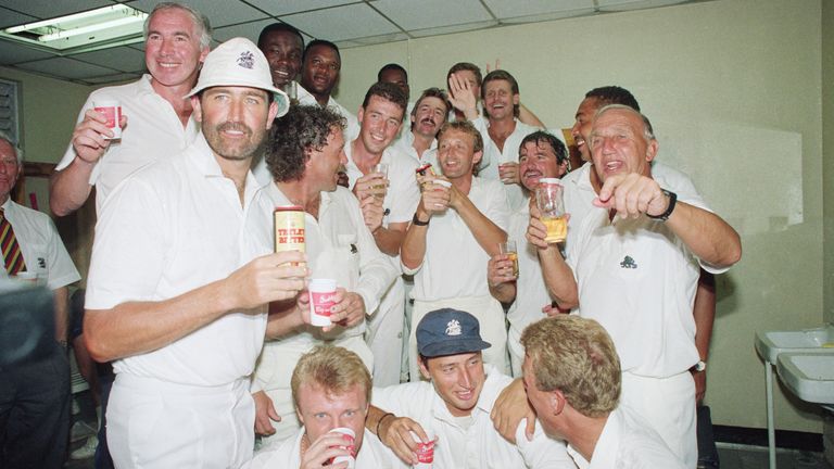England celebrate beating West Indies in the Jamaica Test in 1990 - their sole win on that tour