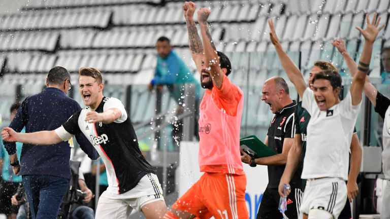 Juventus celebrated a ninth successive Serie A title at the final whistle