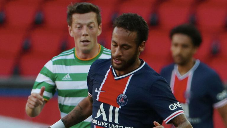 Neymar scored the second of PSG's four goals against Celtic at the Parc des Princes