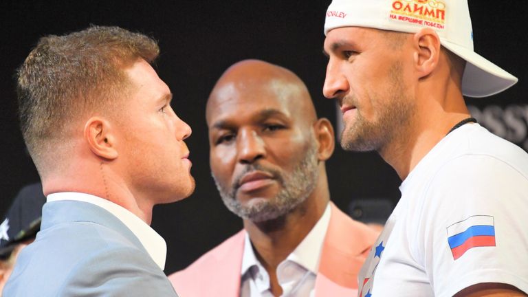 Bernard Hopkins (centre) says Canelo will receive another stern test