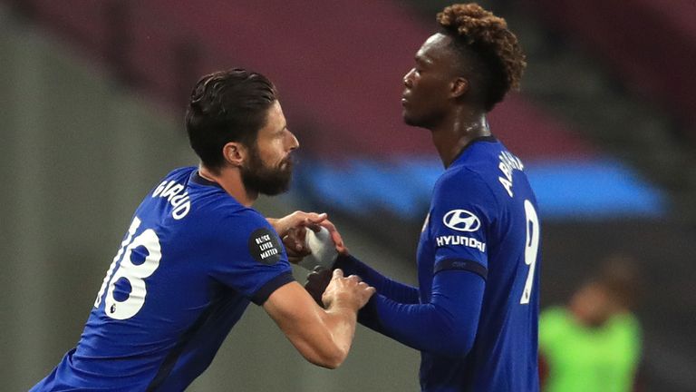 Olivier Giroud has been selected ahead of Abraham in three of Chelsea's four Premier League games since the restart