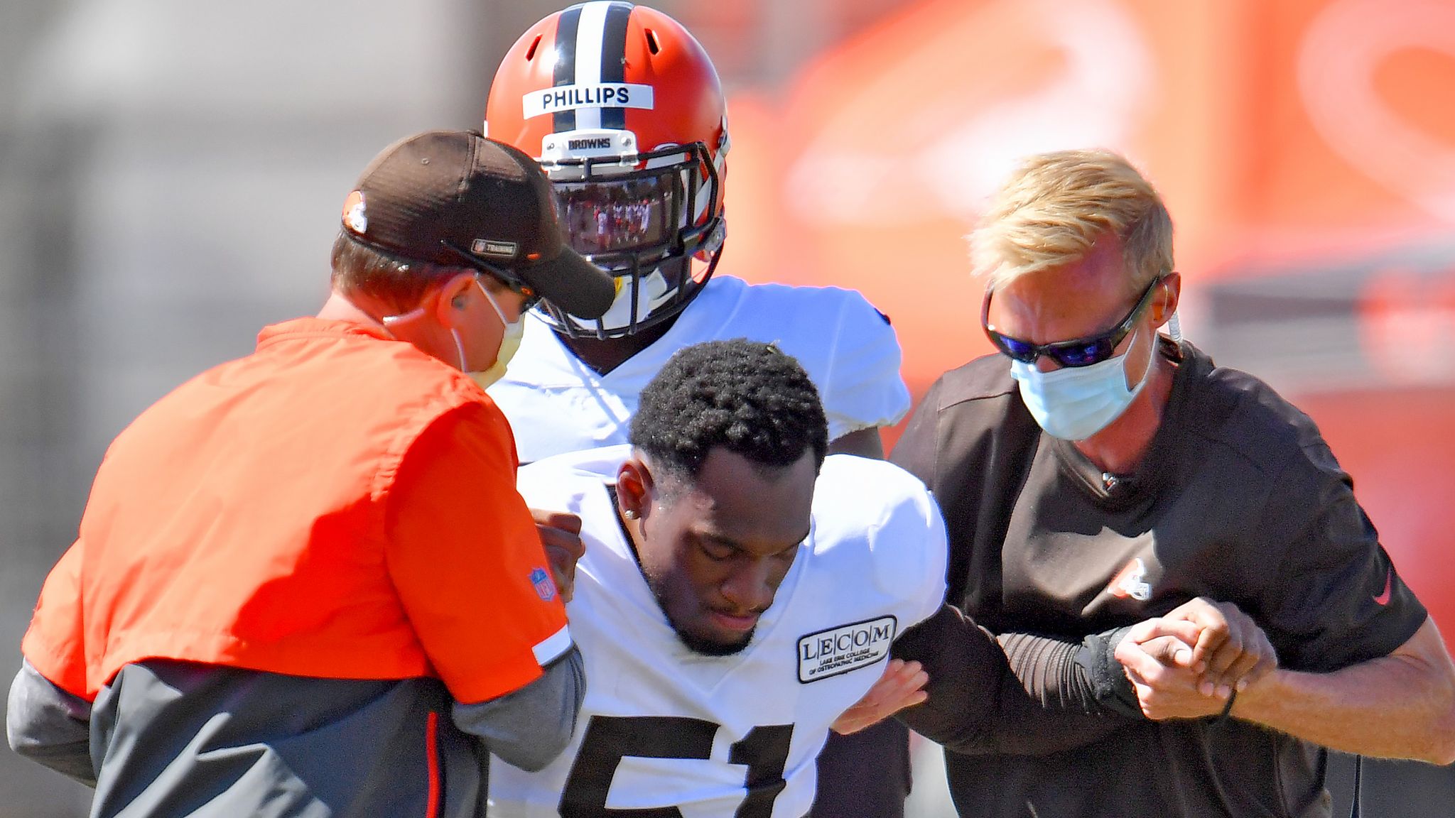 Cleveland Browns linebacker Mack Wilson (51) takes a knee during