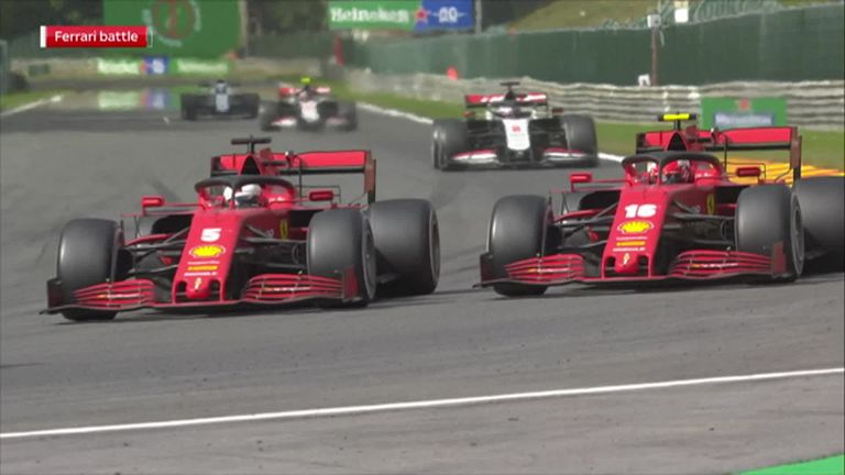 Charles Leclerc and Sebastian Vettel talk about a difficult Spa race as the Ferrari drivers fought for position out of the points