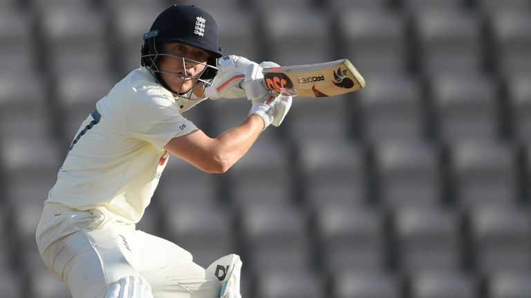 Dom Bess in action with the bat during the third Test against Pakistan last month