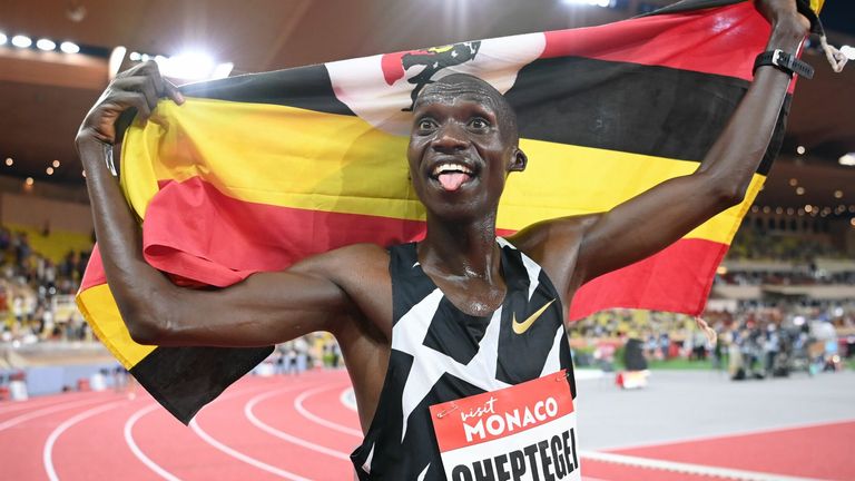 Uganda's Joshua Cheptegei broke a 16-year-old world record to win the men's 5,000 metres at Monaco