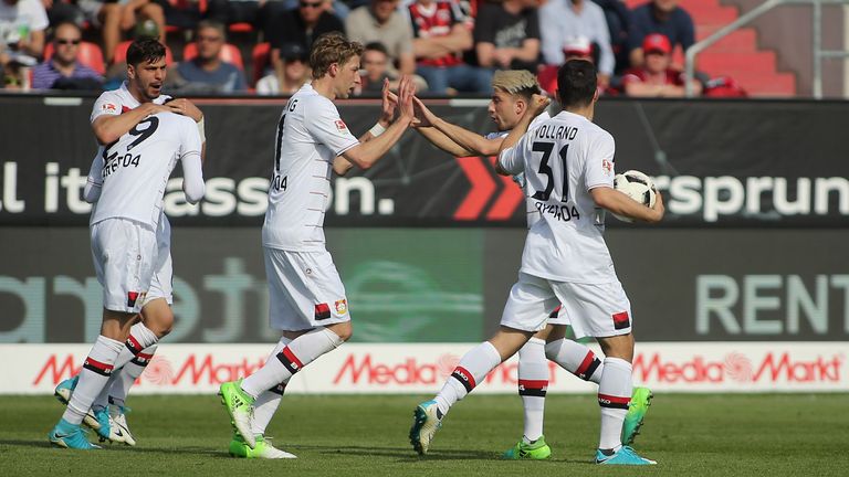 Kai Havertz is congratulated after his equaliser against Ingolstadt