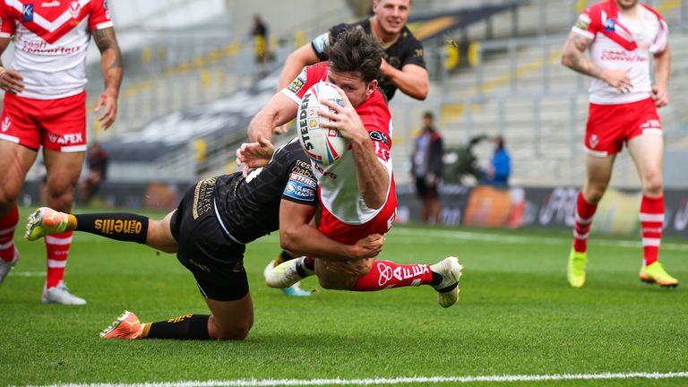 Lachlan Coote  stretches to score his side's first try