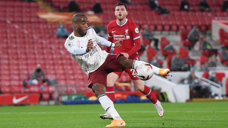 Alexandre Lacazette volleys Arsenal in front