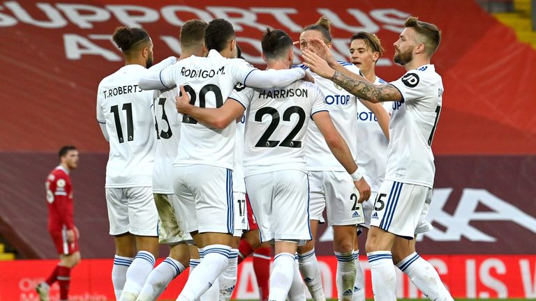 Mateusz Klich is harassed by Leeds teammates after their draw