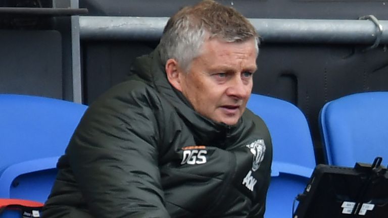 Ole Gunnar Solskjaer watches from the stands at Amex Stadium