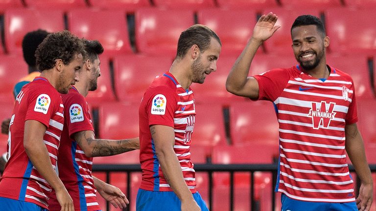 Yangel Herrera celebrates his goal in Granada's victory over Athletic Bilbao