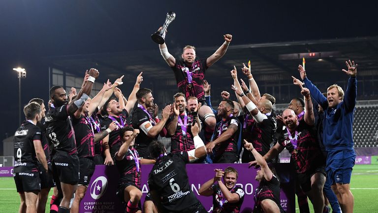 Bristol celebrate their Challenge Cup final win