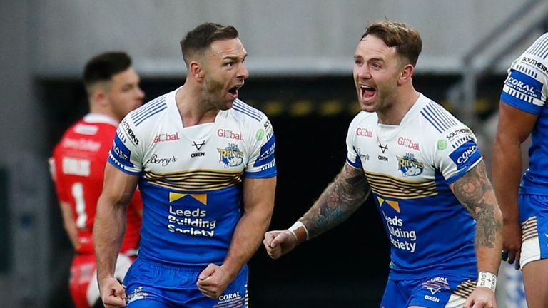 Luke Gale and Richie Myler celebrate Leeds' Challenge Cup final win