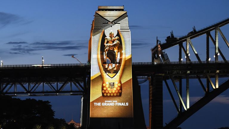 Sydney Harbour Bridge was lit up ahead of Sunday's NRL Grand Final