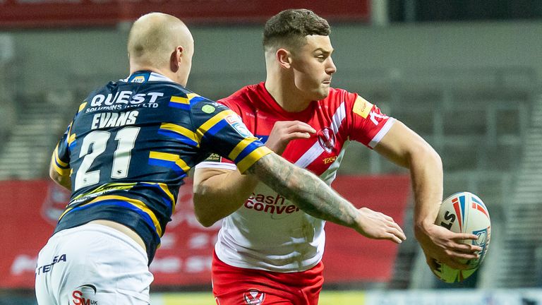 Josh Simm scored a hat-trick as Super League champions St Helens thrashed an understrength Leeds 40-8 at the Totally Wicked Stadium.