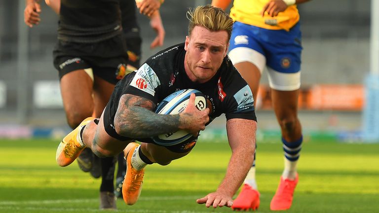 Stuart Hogg scored one of five Exeter tries as the Chiefs proved too strong for Bath in their Premiership semi-final