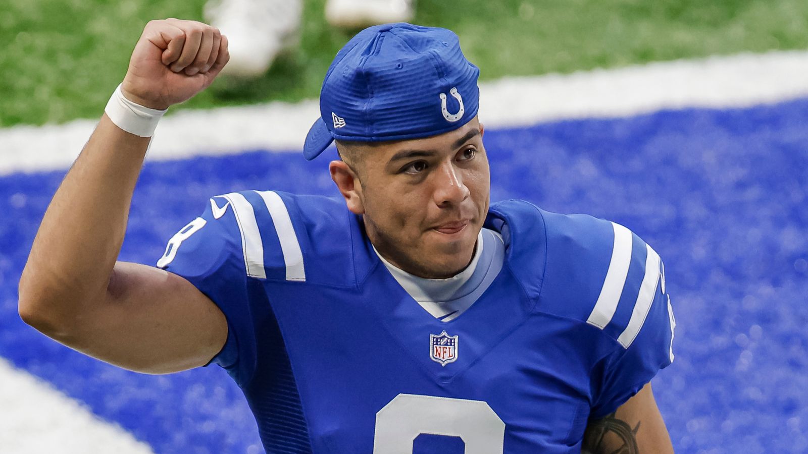 Indianapolis Colts kicker Rodrigo Blankenship (3) warms up as Rigoberto  Sanchez (8) holds before an NFL football game between the Colts and the  Tennessee Titans Sunday, Sept. 26, 2021, in Nashville, Tenn. (