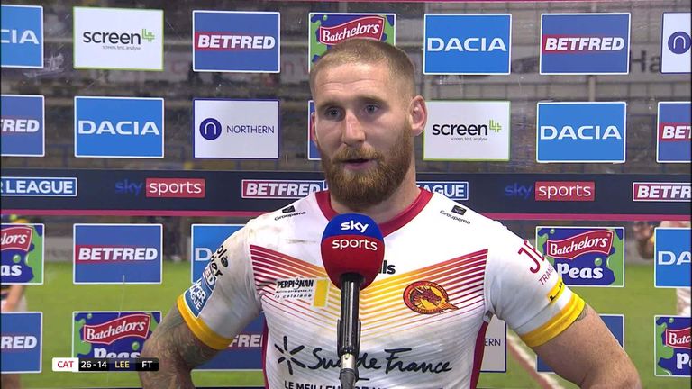 Man of the match Sam Tomkins pays tribute to Catalans Dragons owner Bernard Guasch after their Super League play-off win over Leeds Rhinos.