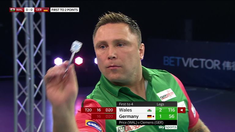 Price landed this 116 checkout for Wales en route to victory in his singles rubber