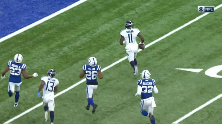 Having been traded to Philadelphia, re-live this massive 69-yard touchdown reception from AJ Brown for the Titans.