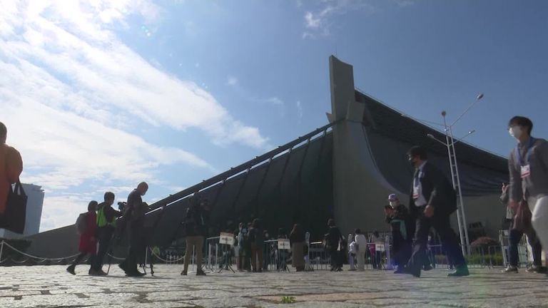 Japan holds a gymnastics test event in front of several thousand fans with 22 athletes participating from Russia, China, and the United States ahead of next year's Tokyo Olympics.