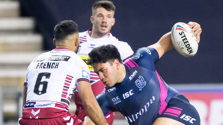  Hull FC's Andre Savelio in action against Wigan.
