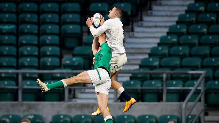 May did outstandingly well to tower over Hugo Keenan in the air for the opening try 