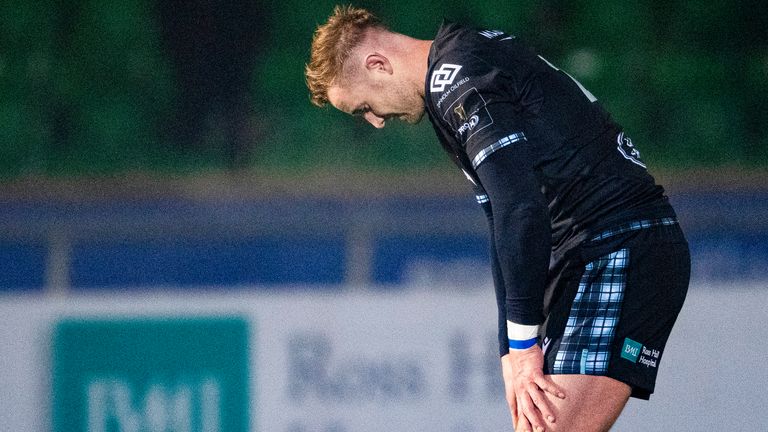 Brandon Thomson missed a conversion to win Glasgow the game with the final kick, from underneath the posts 