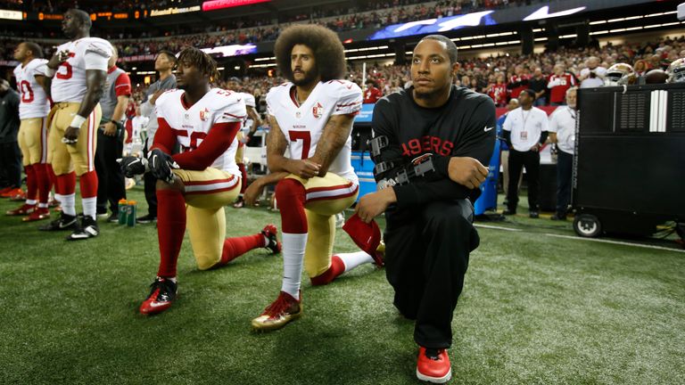 Kaepernick continued to kneel during the anthem in the 2016 season 