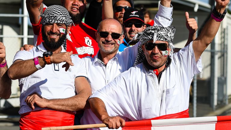 Lebanon fans cheer their team on during the 2017 World Cup quarter-final against Tonga