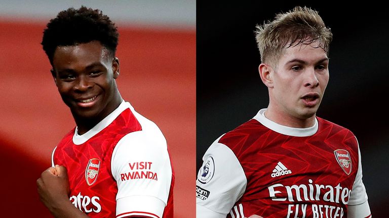 Bukayo Saka, Gabriel Martinelli, and Emile Smith Rowe ...