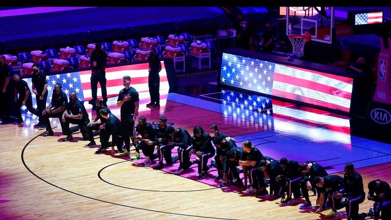 NBA players kneeled in protest after the storming of the US Capitol building by supporters of outgoing president Donald Trump