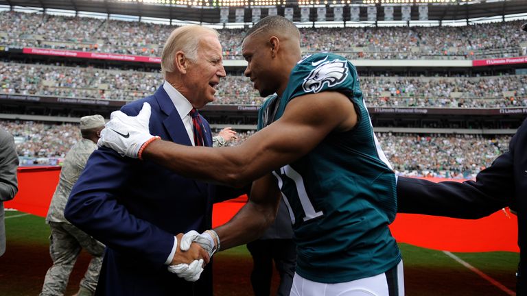 Philadelphia Eagles wide receiver Jordan Matthews with Vice President Biden in September 2016